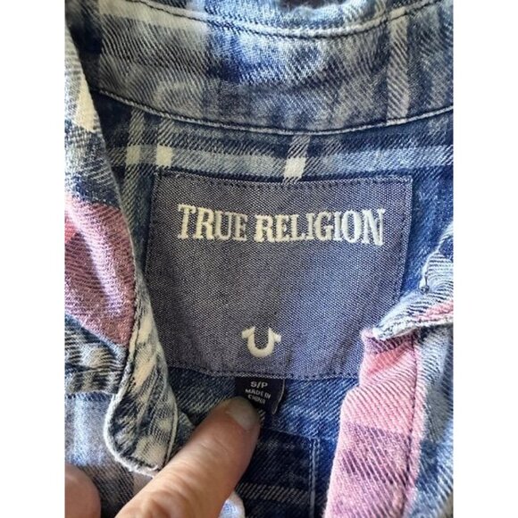 True Religion plaid button down flannel shirt with a vintage look Small - Picture 2 of 6